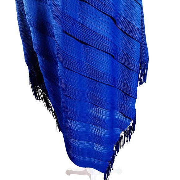 Chico's Travelers, Royal Blue Poncho Plisse Fabric Lightweight Fringe Hem S/M - Picture 6 of 16